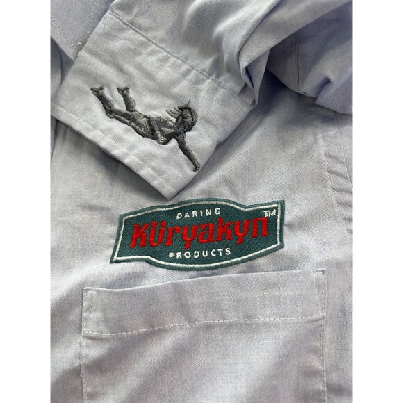 Kur̈yakyn Logo Mens Small Long Sleeve Button-Up Shirt Light Blue Embroidered - Picture 4 of 7
